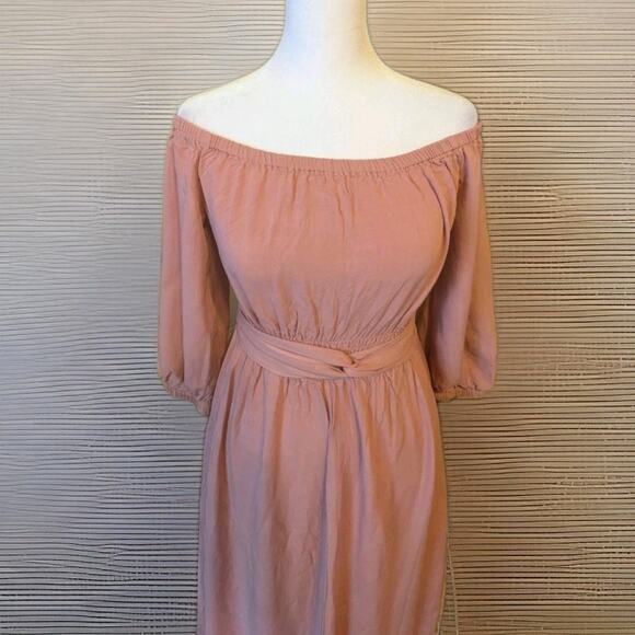 Forever 21 Dusty Rose Boho Smocked Bodice Flounce Sleeve Maxi Small Cottagecore - Picture 4 of 10